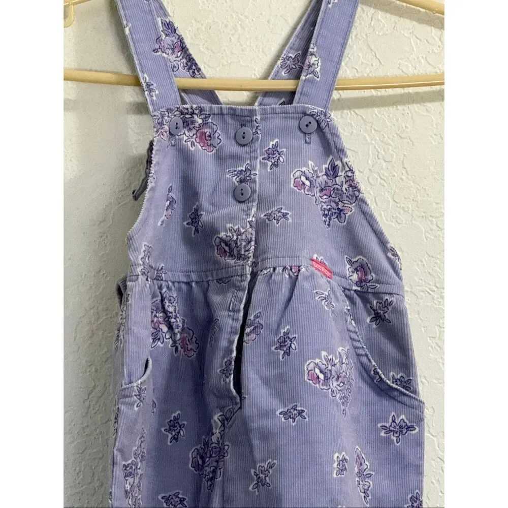 Vintage OshKosh Bgosh Girls Lavender Floral Corduroy Overalls Made in USA 6